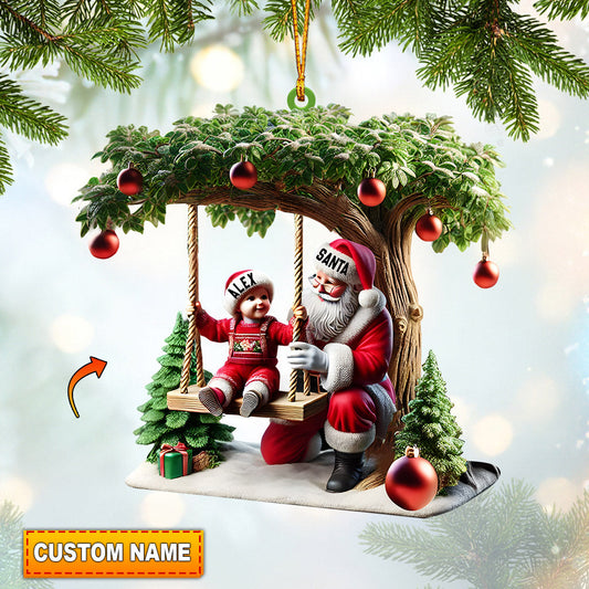 Joycorners Kid And Santa Decor Christmas Ornament, Personalized Ornament 2D Flat LM2211