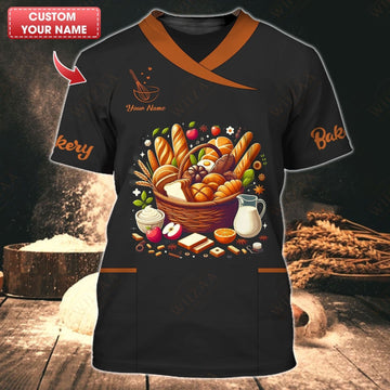 Joycorners Personalized Baker Shirt, Vibrant Artisan Bread and Ingredients Ensemble MT2509