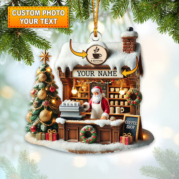 Joycorners Santa Coffee Shop Christmas Ornament, Personalized Ornament 2D Flat LM2211
