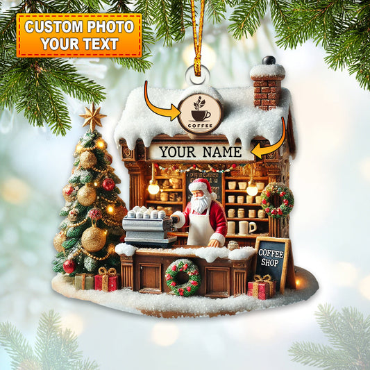 Joycorners Santa Coffee Shop Christmas Ornament, Personalized Ornament 2D Flat LM2211