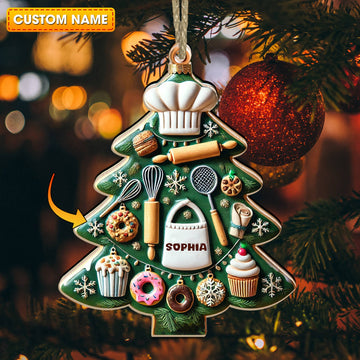 Joycorners Custom Name Ornament, Christmas Kitchen Tree 2D Flat LM2211
