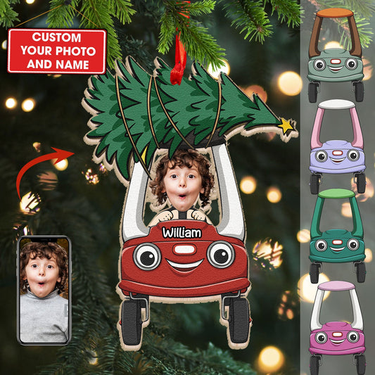 Joycorners Custom Wooden Ornament, Kid On Car Ornament, Christmas Decor 2D Flat LM2211