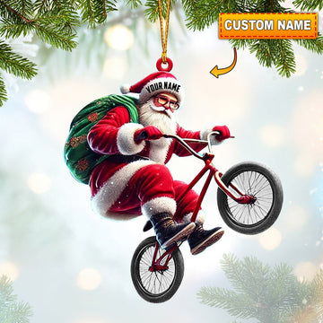 Joycorners Santa Rides A Bike Christmas Ornament, Personalized Ornament 2D Flat LM2211