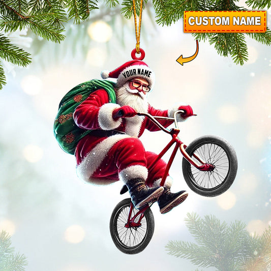 Joycorners Santa Rides A Bike Christmas Ornament, Personalized Ornament 2D Flat LM2211