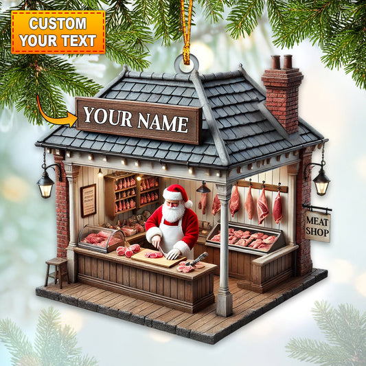 Joycorners Custom Name Butcher Santa Ornament, Butcher Shop Christmas Decoration 2D Flat LM2211