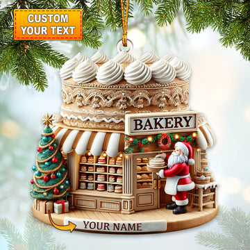 Joycorners Santa Bakery Christmas Ornament, Personalized Ornament 2D Flat LM2211