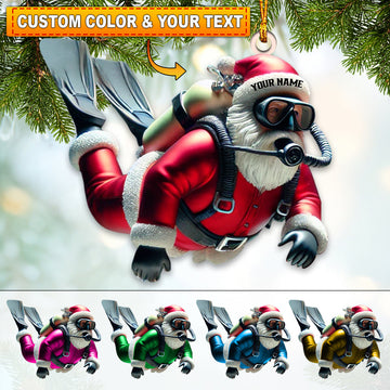 Joycorners Custom Name Diving Santa Ornament, Dive Lover Christmas Gift 2D Flat LM2111