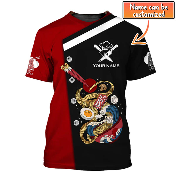 CHEF Noodle - Personalized Name 3D Black & Red All Over Printed Shirt