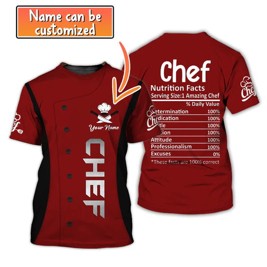 CHEF - Personalized Name 3D Black & Red All Over Printed Shirt