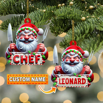 Joycorners Custom Name Chef Ornament, Santa Chef Gift for Cooking Lovers 2D Flat LM2211