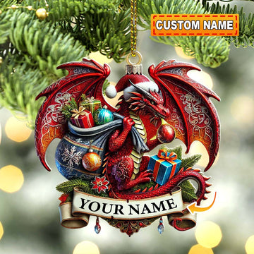 Joycorners Custom Name Dragon Ornament, Christmas Gift for Dragon Lover 2D Flat LM2111