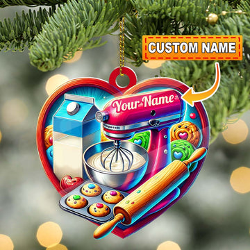 Joycorners Custom Name Ornament, Baker Heart 2D Flat LM2211