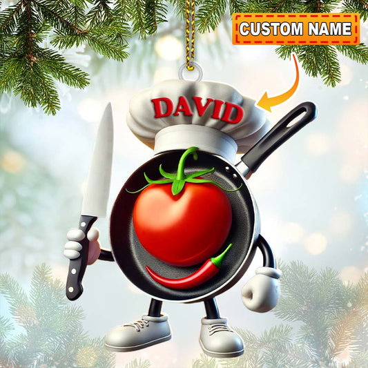 Joycorners Custom Name Chef Ornament, Chef Christmas Gift 2D Flat LM2211