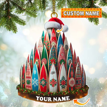 Joycorners Custom Name Surfing Ornament, Christmas Gift for Surfing Lover 2D Flat LM2111