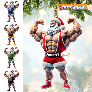 Joycorners Custom Name Gym Work Out Santa Ornament, Gymnastics Christmas Gift 2D Flat LM2111