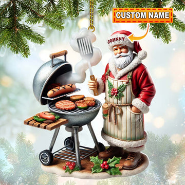 Joycorners Custom Name Santa Grill Ornament, Christmas Gift 2D Flat LM2211