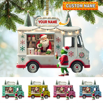 Joycorners Custom Name Santa Ice Cream Truck Ornament, Christmas Gift 2D Flat LM2111