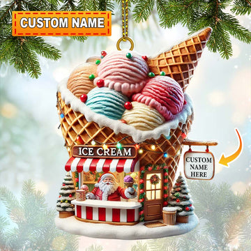 Joycorners Custom Name Santa Ice Cream Ornament, Santa Christmas Gift 2D Flat LM2111