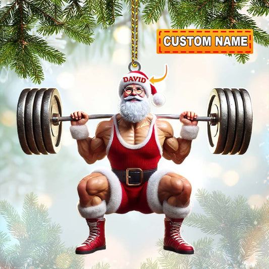 Joycorners Custom Name Gym Work Out Santa Ornament, Gymnastics Christmas Gift9 2D Flat LM2211
