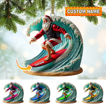 Joycorners Custom Name Santa Surfing Ornament, Christmas Gift Decoration 2D Flat LM2111