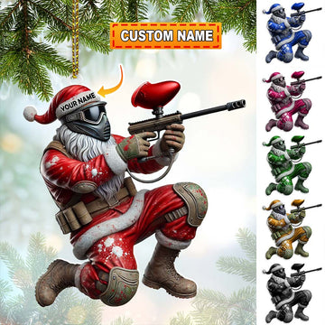 Joycorners Custom Name Paintball Shooting Santa Ornament, Paintball Shooting Christmas Gift 2D Flat LM2111