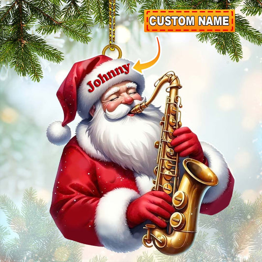 Joycorners Custom Name Saxophone Santa Ornament, Saxophone Lover Christmas Gift 2D Flat LM2211