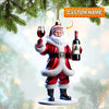 Joycorners Custom Name Santa Wine Ornament, Santa Christmas Gift 2D Flat LM2111