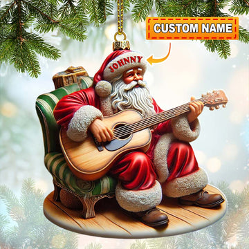 Joycorners Custom Name Santa with Guitar Ornament, Santa Christmas Gift 2D Flat LM2111