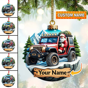 Joycorners Custom Name Santa Ride Ornament, Santa Christmas Gift 2D Flat LM2111