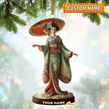 Joycorners Custom Name Japanese Kimono Ornament, Japanese Lover Christmas Gift 2D Flat LM2111