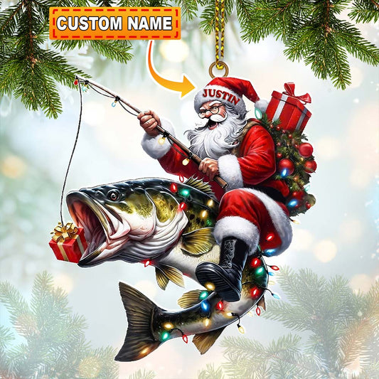 Joycorners Custom Name Fishing Santa Ornament, Christmas Gift 2D Flat LM2211