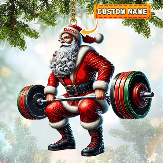 Joycorners Custom Name Gym Work Out Santa Ornament, Gymnastics Christmas Gift8 2D Flat LM2211