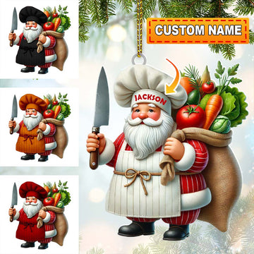 Joycorners Custom Name Santa Chef Ornament, Chef Christmas Gift 2D Flat LM2111