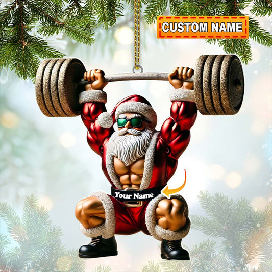 Joycorners Custom Name Gym Work Out Santa Ornament, Gymnastics Christmas Gift4 2D Flat LM2211