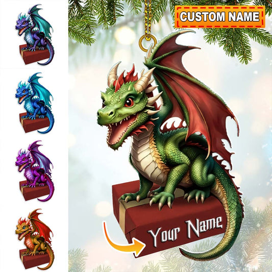 Joycorners Custom Name Dragon Ornament, Christmas Gift for Dragon Lover 2D Flat LM2211