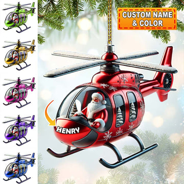 Joycorners Custom Name Santa Helicopter Ornament, Santa Christmas Gift 2D Flat LM2111