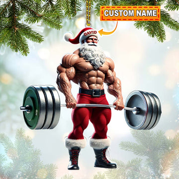 Joycorners Custom Name Gym Work Out Santa Ornament, Gymnastics Christmas Gift9 2D Flat LM2111