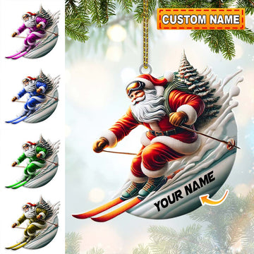 Joycorners Custom Name Santa Skiing Ornament, Santa Christmas Gift Decoration 2D Flat LM2111