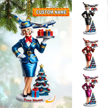 Joycorners Custom Name Flight Attendant Santa Ornament, Flight Attendant Christmas Gift 2D Flat LM2111