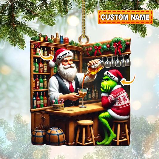 Joycorners Santa And ELF Bar Christmas Ornament, Personalized Ornament 2D Flat LM2211
