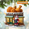 Joycorners Custom Name Santa Fried Chicken Ornament, Fried Chicken Shop Christmas Decoration 2D Flat LM2111