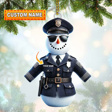 Joycorners Custom Name Police Snowman Ornament, Christmas Gift for Police 2D Flat LM2111