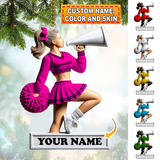 Joycorners Custom Name Cheerleader Ornament, Cheerleader Christmas Gift 2D Flat LM2211