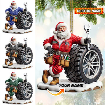 Joycorners Custom Name Santa Mechanic Ornament, Christmas Gift 2D Flat LM2111