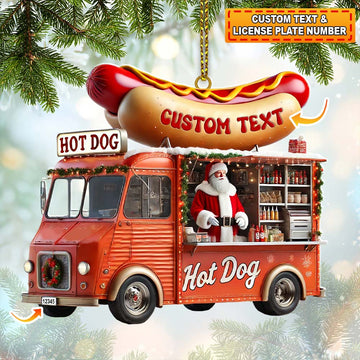 Joycorners Custom Name Santa Hot Dog Ornament, Christmas Gift Decor 2D Flat LM2111