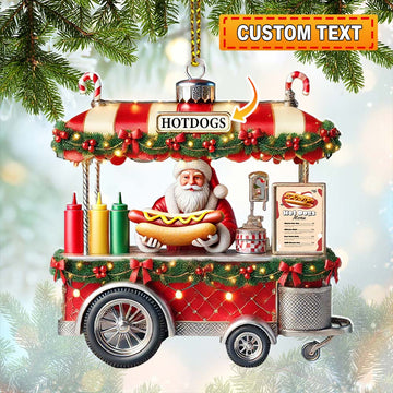 Joycorners Custom Name Hot Dog Shop Ornament, Hot Dog Santa Christmas Gift 2D Flat LM2111