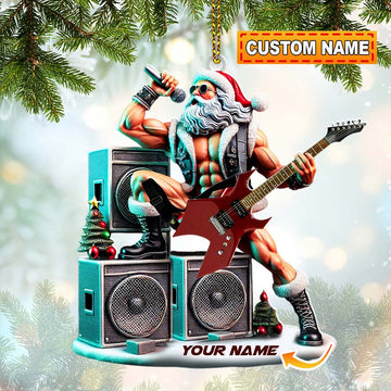 Joycorners Custom Name Santa Rock Ornament, Music Lover Christmas Gift 2D Flat LM2111