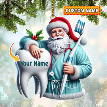 Joycorners Santa Dentist Ornament, Personalized Ornament 2D Flat LM2211
