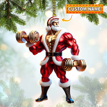 Joycorners Custom Name Gym Work Out Santa Ornament, Gymnastics Christmas Gift87 2D Flat LM2211