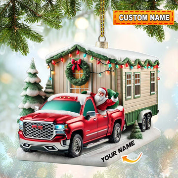 Joycorners Custom Name Santa Truck House Ornament, Christmas Gift Decor 2D Flat LM2111